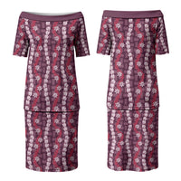 Pikake Maile Tiare Lei Family Matching Puletasi and Hawaiian Shirt Akala Lauhala Pattern LT01 Mom's Dress Pink - Polynesian Pride