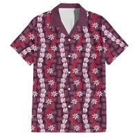 Pikake Maile Tiare Lei Family Matching Puletasi and Hawaiian Shirt Akala Lauhala Pattern LT01 Dad's Shirt - Short Sleeve Pink - Polynesian Pride