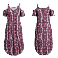 Pikake Maile Tiare Lei Family Matching Summer Maxi Dress and Hawaiian Shirt Akala Lauhala Pattern LT01 Mom's Dress Pink - Polynesian Pride