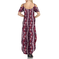 Pikake Maile Tiare Lei Family Matching Summer Maxi Dress and Hawaiian Shirt Akala Lauhala Pattern