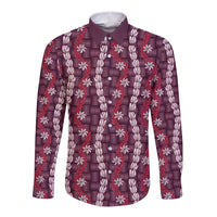 Pikake Maile Tiare Lei Long Sleeve Button Shirt Akala Lauhala Pattern LT01 Unisex Pink - Polynesian Pride