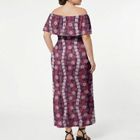 Pikake Maile Tiare Lei Off Shoulder Maxi Dress Akala Lauhala Pattern LT01 - Polynesian Pride