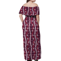 Pikake Maile Tiare Lei Off Shoulder Maxi Dress Akala Lauhala Pattern