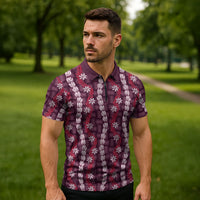 Pikake Maile Tiare Lei Zipper Polo Shirt Akala Lauhala Pattern LT01 - Polynesian Pride