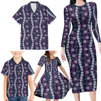 Pikake Maile Tiare Lei Family Matching Long Sleeve Bodycon Dress and Hawaiian Shirt Poni Lauhala Pattern LT01 - Polynesian Pride