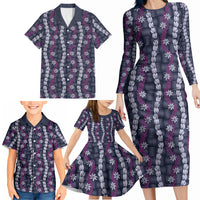 Pikake Maile Tiare Lei Family Matching Long Sleeve Bodycon Dress and Hawaiian Shirt Poni Lauhala Pattern LT01 - Polynesian Pride