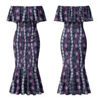 Pikake Maile Tiare Lei Family Matching Mermaid Dress and Hawaiian Shirt Poni Lauhala Pattern LT01 Mom's Dress Purple - Polynesian Pride