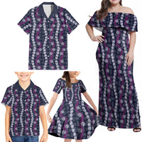 Pikake Maile Tiare Lei Family Matching Off Shoulder Maxi Dress and Hawaiian Shirt Poni Lauhala Pattern