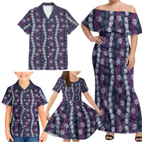 Pikake Maile Tiare Lei Family Matching Off Shoulder Maxi Dress and Hawaiian Shirt Poni Lauhala Pattern LT01 - Polynesian Pride