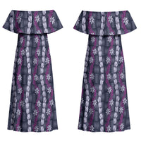 Pikake Maile Tiare Lei Family Matching Off Shoulder Maxi Dress and Hawaiian Shirt Poni Lauhala Pattern LT01 Mom's Dress Purple - Polynesian Pride