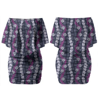 Pikake Maile Tiare Lei Family Matching Off Shoulder Short Dress and Hawaiian Shirt Poni Lauhala Pattern LT01 Mom's Dress Purple - Polynesian Pride