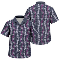 Pikake Maile Tiare Lei Family Matching Off Shoulder Short Dress and Hawaiian Shirt Poni Lauhala Pattern LT01 Son's Shirt Purple - Polynesian Pride