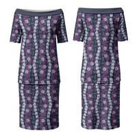 Pikake Maile Tiare Lei Family Matching Puletasi and Hawaiian Shirt Poni Lauhala Pattern LT01 Mom's Dress Purple - Polynesian Pride