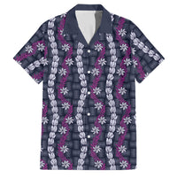 Pikake Maile Tiare Lei Family Matching Puletasi and Hawaiian Shirt Poni Lauhala Pattern LT01 Dad's Shirt - Short Sleeve Purple - Polynesian Pride