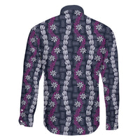Pikake Maile Tiare Lei Family Matching Puletasi and Hawaiian Shirt Poni Lauhala Pattern LT01 Son's Shirt Purple - Polynesian Pride