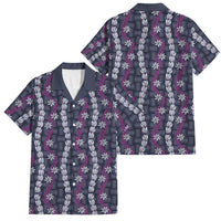 Pikake Maile Tiare Lei Family Matching Short Sleeve Bodycon Dress and Hawaiian Shirt Poni Lauhala Pattern LT01 Dad's Shirt - Short Sleeve Purple - Polynesian Pride