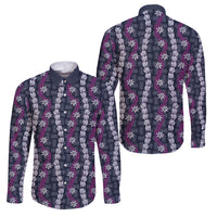 Pikake Maile Tiare Lei Family Matching Summer Maxi Dress and Hawaiian Shirt Poni Lauhala Pattern LT01 Dad's Shirt - Long Sleeve Purple - Polynesian Pride