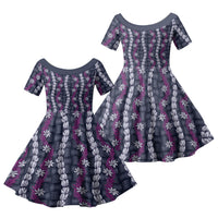 Pikake Maile Tiare Lei Family Matching Summer Maxi Dress and Hawaiian Shirt Poni Lauhala Pattern LT01 Daughter's Dress Purple - Polynesian Pride