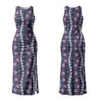 Pikake Maile Tiare Lei Family Matching Tank Maxi Dress and Hawaiian Shirt Poni Lauhala Pattern LT01 Mom's Dress Purple - Polynesian Pride