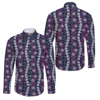 Pikake Maile Tiare Lei Family Matching Tank Maxi Dress and Hawaiian Shirt Poni Lauhala Pattern LT01 Dad's Shirt - Long Sleeve Purple - Polynesian Pride
