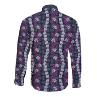 Pikake Maile Tiare Lei Long Sleeve Button Shirt Poni Lauhala Pattern
