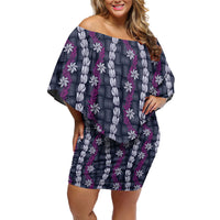 Pikake Maile Tiare Lei Off Shoulder Short Dress Poni Lauhala Pattern LT01 Women Purple - Polynesian Pride
