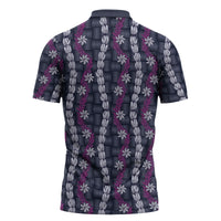 Pikake Maile Tiare Lei Zipper Polo Shirt Poni Lauhala Pattern LT01 - Polynesian Pride