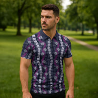 Pikake Maile Tiare Lei Zipper Polo Shirt Poni Lauhala Pattern LT01 - Polynesian Pride