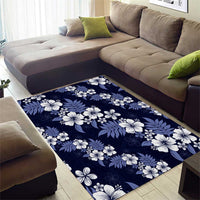 Hawaiian Hibiscus Tribal Floral Blue Area Rug Polynesian Tapa Pattern - Polynesian Pride