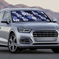 Hawaiian Hibiscus Tribal Floral Blue Auto Sun Shade Polynesian Tapa Pattern - Polynesian Pride