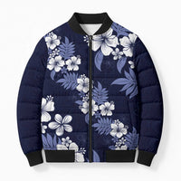 Hawaiian Hibiscus Tribal Floral Blue Bomber Puffer Jacket Polynesian Tapa Pattern LT01 Unisex Blue - Polynesian Pride