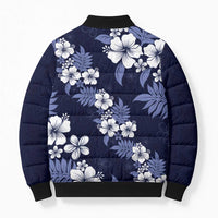 Hawaiian Hibiscus Tribal Floral Blue Bomber Puffer Jacket Polynesian Tapa Pattern LT01 - Polynesian Pride