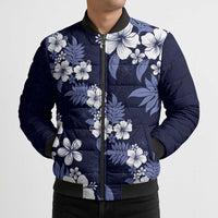 Hawaiian Hibiscus Tribal Floral Blue Bomber Puffer Jacket Polynesian Tapa Pattern LT01 - Polynesian Pride