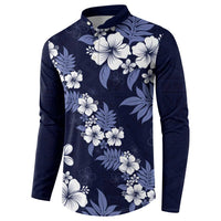 Hawaiian Hibiscus Tribal Floral Blue Button Sweatshirt Polynesian Tapa Pattern LT01 - Polynesian Pride