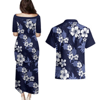 Hawaiian Hibiscus Tribal Floral Blue Couples Matching Puletasi and Hawaiian Shirt Polynesian Tapa Pattern LT01 - Polynesian Pride