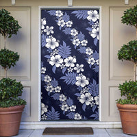 Hawaiian Hibiscus Tribal Floral Blue Door Cover Polynesian Tapa Pattern - Polynesian Pride