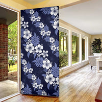 Hawaiian Hibiscus Tribal Floral Blue Door Cover Polynesian Tapa Pattern - Polynesian Pride