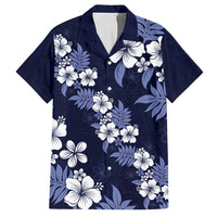 Hawaiian Hibiscus Tribal Floral Blue Family Matching Puletasi and Hawaiian Shirt Polynesian Tapa Pattern LT01 Dad's Shirt - Short Sleeve Blue - Polynesian Pride