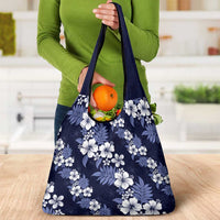 Hawaiian Hibiscus Tribal Floral Blue Grocery Bag Polynesian Tapa Pattern LT01 - Polynesian Pride