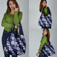 Hawaiian Hibiscus Tribal Floral Blue Grocery Bag Polynesian Tapa Pattern LT01 - Polynesian Pride