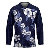 Hawaiian Hibiscus Tribal Floral Blue Hockey Jersey Polynesian Tapa Pattern LT01 Unisex Blue - Polynesian Pride