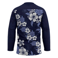 Hawaiian Hibiscus Tribal Floral Blue Hockey Jersey Polynesian Tapa Pattern LT01 - Polynesian Pride