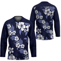 Hawaiian Hibiscus Tribal Floral Blue Hockey Jersey Polynesian Tapa Pattern LT01 - Polynesian Pride