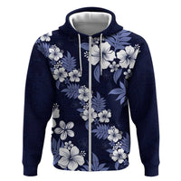 Hawaiian Hibiscus Tribal Floral Blue Hoodie Polynesian Tapa Pattern - Polynesian Pride