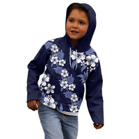 Hawaiian Hibiscus Tribal Floral Blue Kid Hoodie Polynesian Tapa Pattern - Polynesian Pride