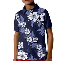 Hawaiian Hibiscus Tribal Floral Blue Kid Polo Shirt Polynesian Tapa Pattern - Polynesian Pride