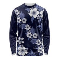 Hawaiian Hibiscus Tribal Floral Blue Long Sleeve Shirt Polynesian Tapa Pattern LT01 Unisex Blue - Polynesian Pride