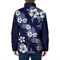 Hawaiian Hibiscus Tribal Floral Blue Padded Jacket Polynesian Tapa Pattern - Polynesian Pride