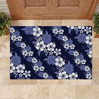 Hawaiian Hibiscus Tribal Floral Blue Rubber Doormat Polynesian Tapa Pattern LT01 Blue - Polynesian Pride