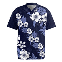 Hawaiian Hibiscus Tribal Floral Blue Rugby Jersey Polynesian Tapa Pattern LT01 Blue - Polynesian Pride